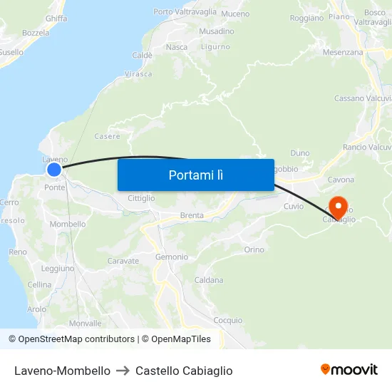 Laveno-Mombello to Castello Cabiaglio map