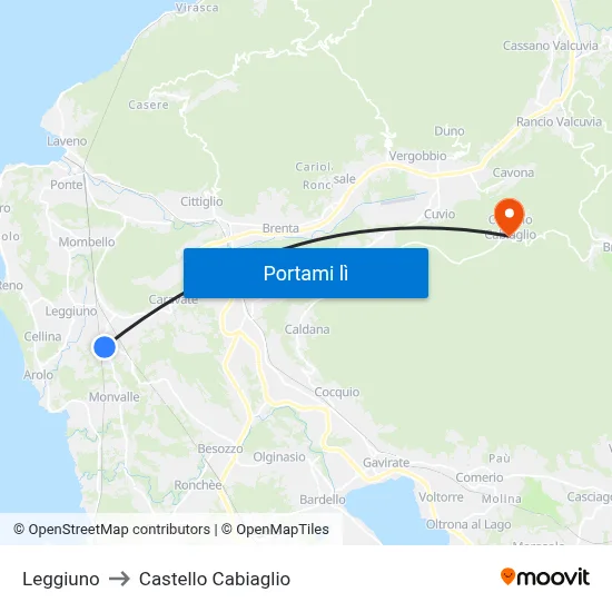 Leggiuno to Castello Cabiaglio map
