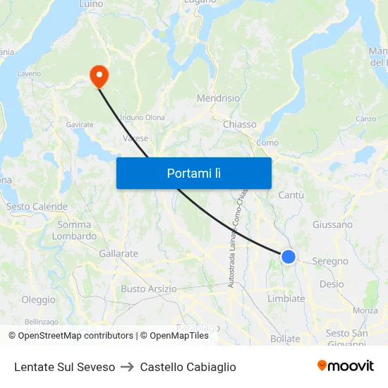Lentate Sul Seveso to Castello Cabiaglio map