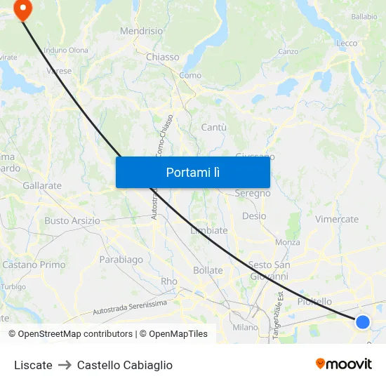 Liscate to Castello Cabiaglio map