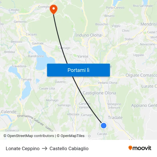 Lonate Ceppino to Castello Cabiaglio map
