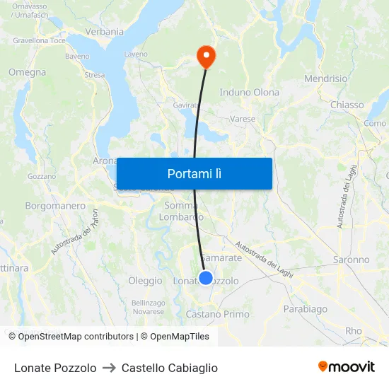 Lonate Pozzolo to Castello Cabiaglio map