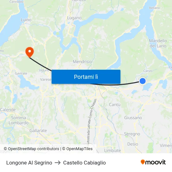 Longone Al Segrino to Castello Cabiaglio map
