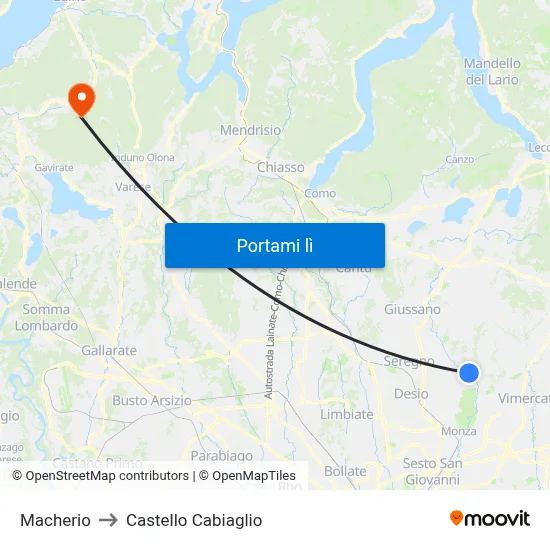 Macherio to Castello Cabiaglio map