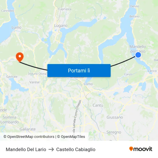 Mandello Del Lario to Castello Cabiaglio map