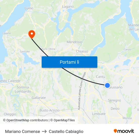 Mariano Comense to Castello Cabiaglio map