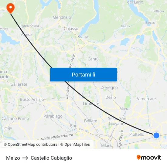 Melzo to Castello Cabiaglio map