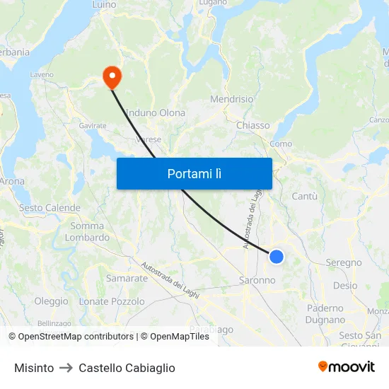 Misinto to Castello Cabiaglio map