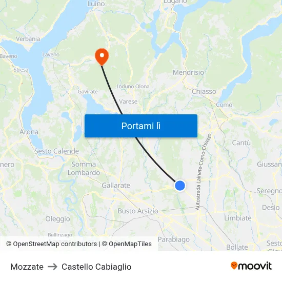 Mozzate to Castello Cabiaglio map