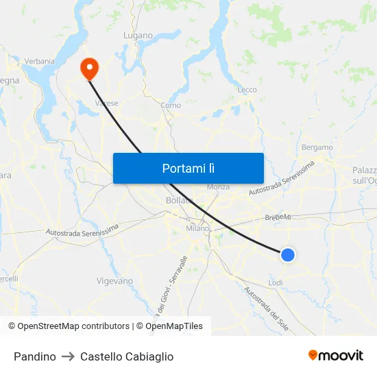 Pandino to Castello Cabiaglio map