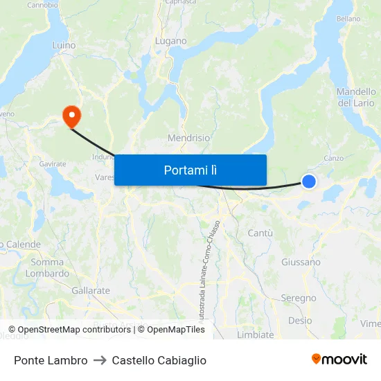 Ponte Lambro to Castello Cabiaglio map