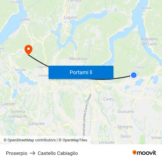 Proserpio to Castello Cabiaglio map