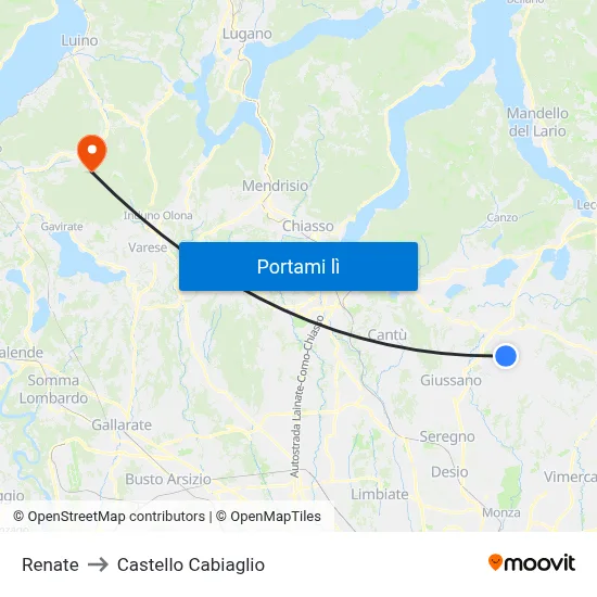 Renate to Castello Cabiaglio map