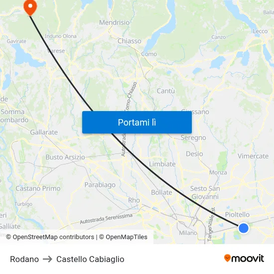 Rodano to Castello Cabiaglio map