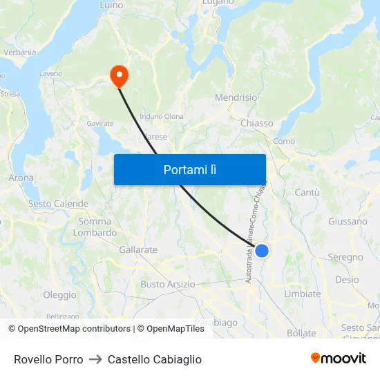 Rovello Porro to Castello Cabiaglio map