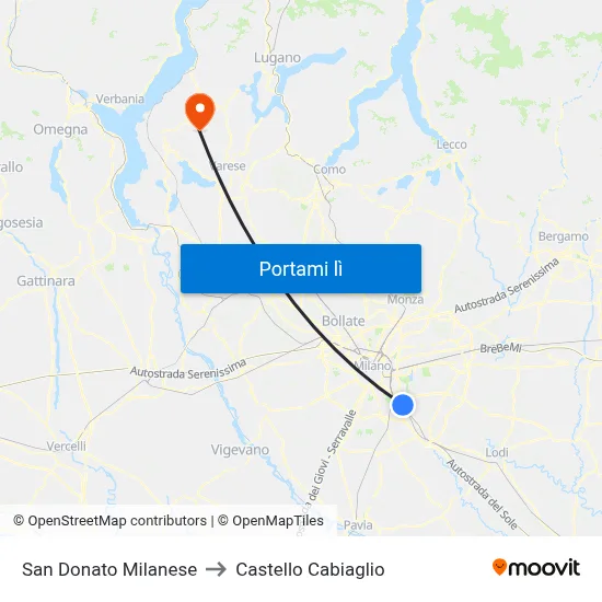 San Donato Milanese to Castello Cabiaglio map