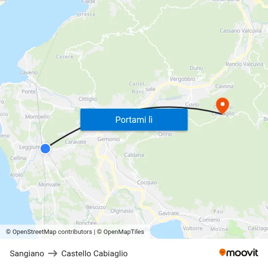 Sangiano to Castello Cabiaglio map