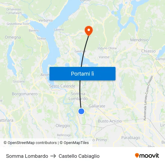 Somma Lombardo to Castello Cabiaglio map