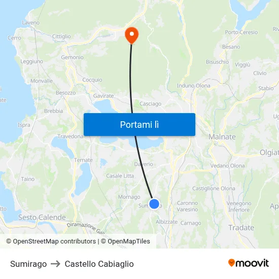 Sumirago to Castello Cabiaglio map