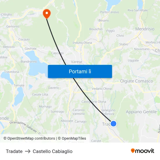 Tradate to Castello Cabiaglio map