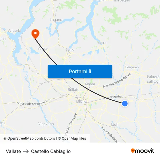 Vailate to Castello Cabiaglio map