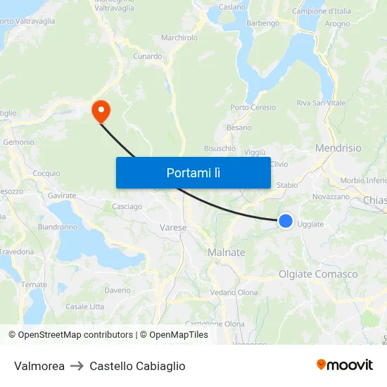 Valmorea to Castello Cabiaglio map