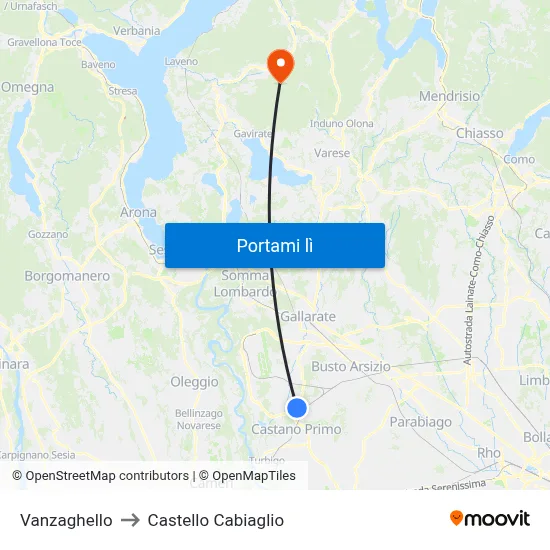Vanzaghello to Castello Cabiaglio map