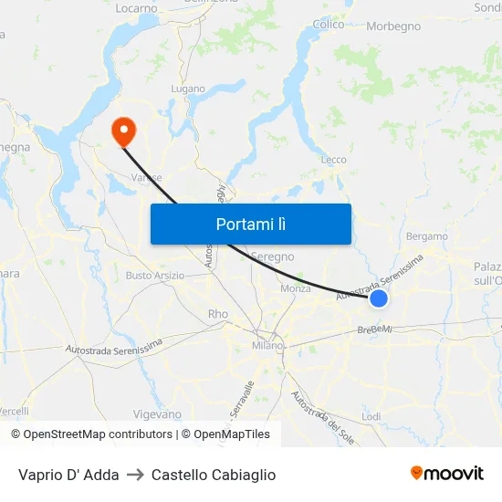 Vaprio D' Adda to Castello Cabiaglio map