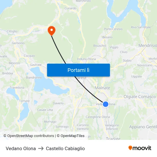 Vedano Olona to Castello Cabiaglio map