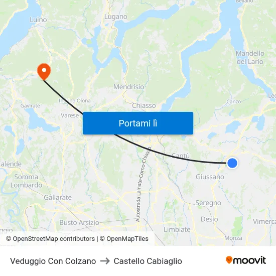 Veduggio Con Colzano to Castello Cabiaglio map