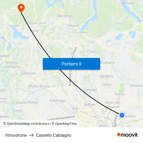 Vimodrone to Castello Cabiaglio map