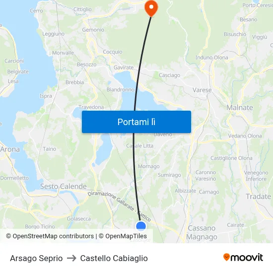 Arsago Seprio to Castello Cabiaglio map