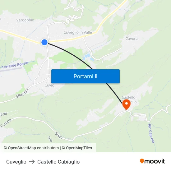 Cuveglio to Castello Cabiaglio map