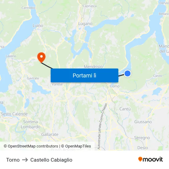 Torno to Castello Cabiaglio map