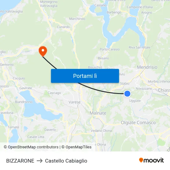 BIZZARONE to Castello Cabiaglio map