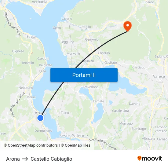 Arona to Castello Cabiaglio map