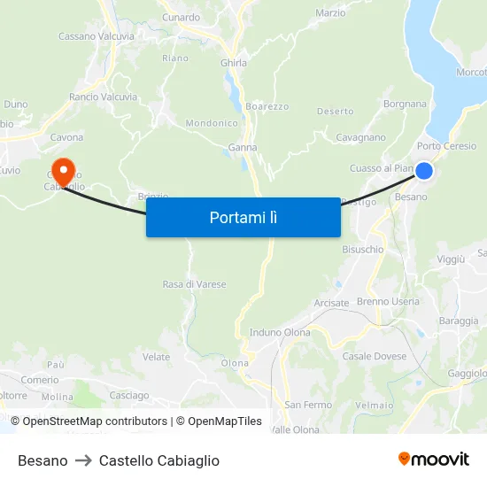 Besano to Castello Cabiaglio map