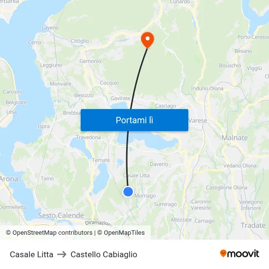 Casale Litta to Castello Cabiaglio map