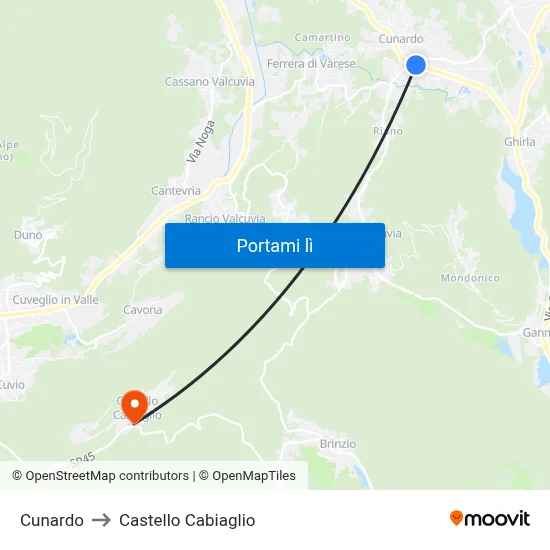 Cunardo to Castello Cabiaglio map