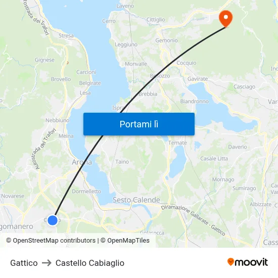 Gattico to Castello Cabiaglio map