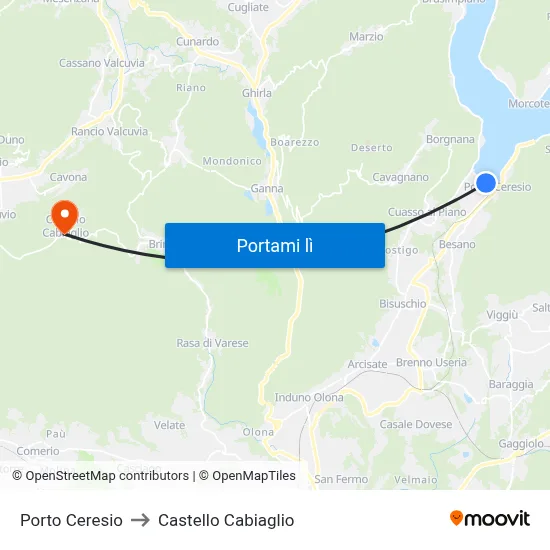 Porto Ceresio to Castello Cabiaglio map
