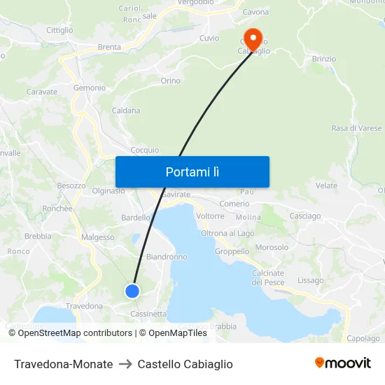 Travedona-Monate to Castello Cabiaglio map