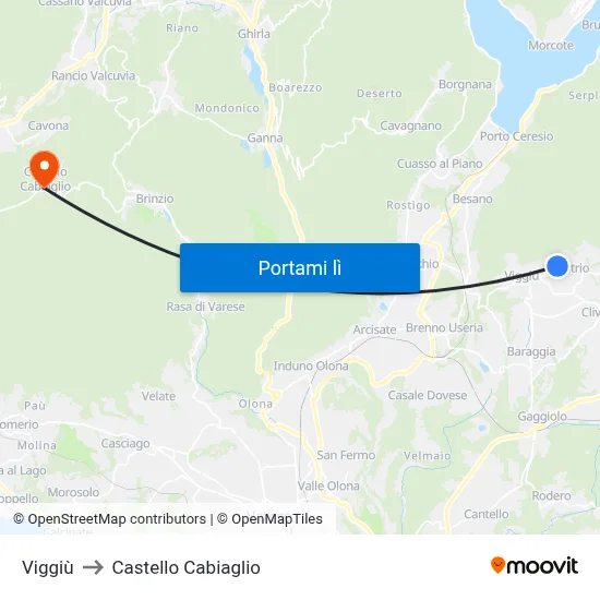 Viggiù to Castello Cabiaglio map
