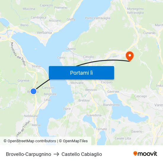 Brovello-Carpugnino to Castello Cabiaglio map