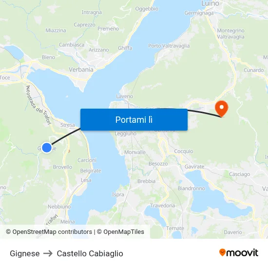 Gignese to Castello Cabiaglio map