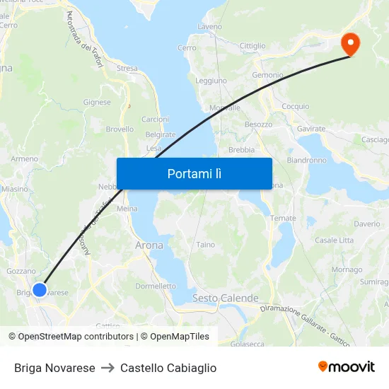 Briga Novarese to Castello Cabiaglio map