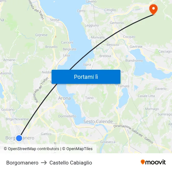 Borgomanero to Castello Cabiaglio map