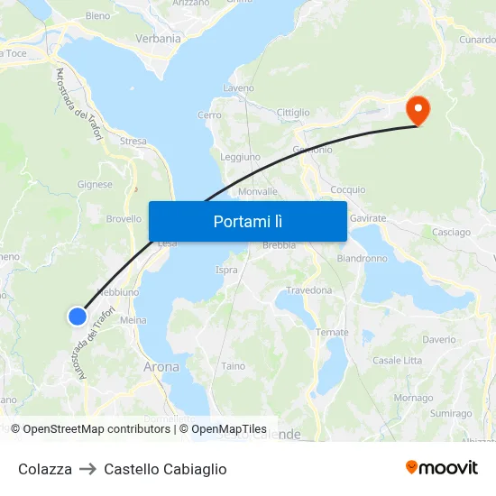 Colazza to Castello Cabiaglio map