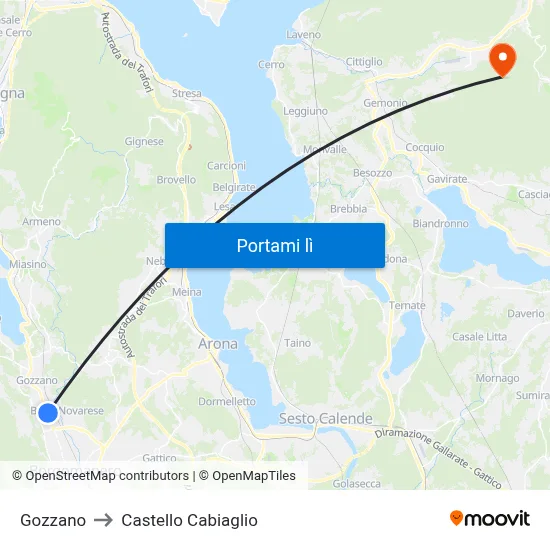 Gozzano to Castello Cabiaglio map