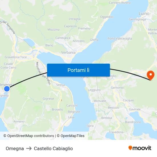 Omegna to Castello Cabiaglio map